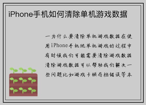 iPhone手机如何清除单机游戏数据